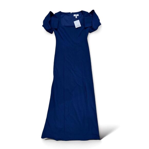 NWT Belle Badgley Mischka Puff Sleeve Gown in Navy Blue - Picture 3 of 15